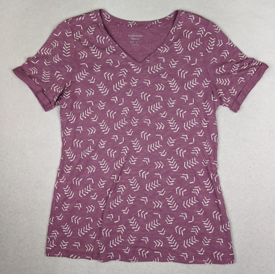 #ad NATURALS BY Damp;CO WOMEN#x27;S PURPLE PRINT V NECK T SHIRT TOP SIZE XS $10.49