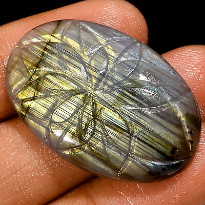 #ad 100% Natural Labradorite Oval Shape Carved Loose Gemstone 37 Ct 34X22X5mm X 7885 $3.30