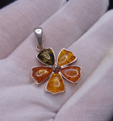#ad Natural Multi Color BALTIC AMBER Pendant 925 STERLING SILVER $29.99