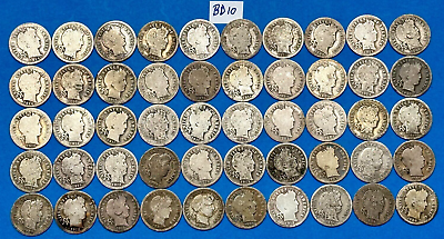 #ad Barber Silver Dimes Lot of 50 FULL DATE Silver Barber Dimes NICE GROUP #BD10 $184.49