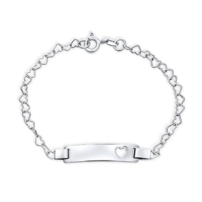 #ad Open Heart ID Bracelet Name Plated Bar Silver Sterling Small Wrists 6quot; $19.99