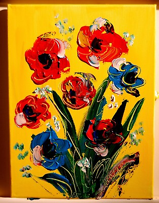 #ad FLOWERS ON YELLOW Original Oil Painting Stretched Canvas Impressionist T76R $299.00