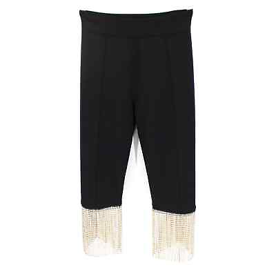 #ad Burberry Charente Crystal Fringe Black Leggings M NEW Crop Stretch Jersey Pants $449.99