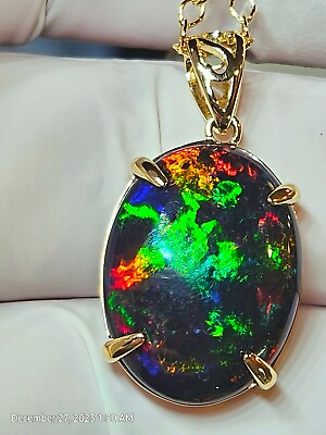 #ad Genuine Black Opal Pendant Oval Shape Black Opal Pendant For Girls Handmade $235.00