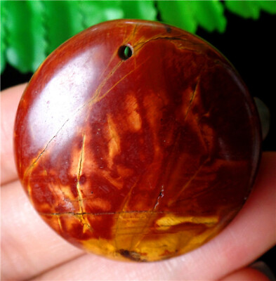 #ad 36x7mm Natural Brownamp;red Picasso Jasper Round Pendant Bead BV62949 $9.29