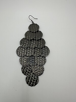 #ad #ad Very Large Textured Dark Metal Chandelier Earrings $11.04