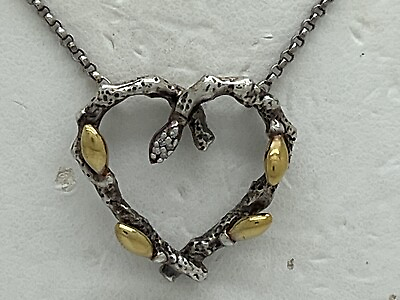 #ad Stephen Dweck Diamonds Sterling Silver amp; Gold Diamond Fortuna Heart Necklace 18” $139.99