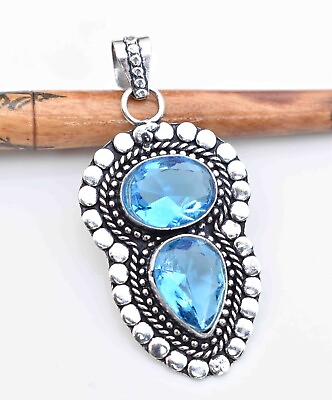 #ad Swiss Blue Topaz 925 Sterling Silver Gemstone Handmade Jewelry Pendant 2.50quot; $13.99