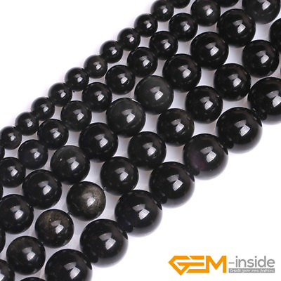 #ad Natural Black Obsidian Rose Quartz Blue Amazonite Gemstone Round Loose Beads 15quot; $2.74