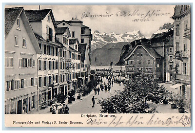 #ad Switzerland Postcard Village Square Business Section 1904 Posted Antique $29.95