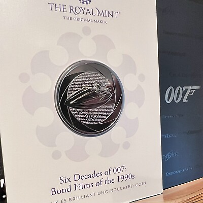 #ad 2024 James Bond 007 Six Decades 1990s UK £5 BU Coin Royal Mint $39.99