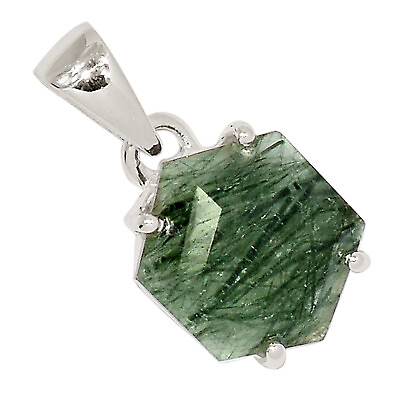 #ad Natural Green Rutile In Prehnite 925 Sterling Silver Pendant Jewelry ALLP 24323 $15.99