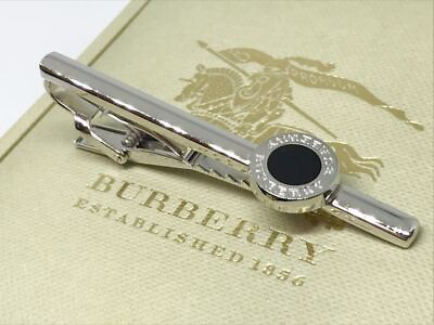 #ad Burberry Round Logo Tie Clasp Clip Bar Pin Silver color Men#x27;s Jewelry Accessory $240.98