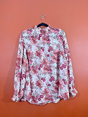 #ad Torrid Size 2X Sheer Floral Chiffon Blouson Blouse Smocked Flowy Feminine Rose $17.94