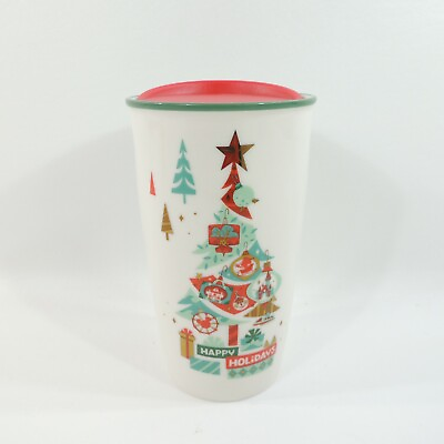 #ad Starbucks HAPPY HOLIDAYS Disney 12 oz Tumbler White Christmas Tree Red Top $39.99