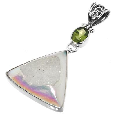 #ad 925 Sterling Silver Opal Titanium Agate Druzy Peridot Sterling Pendant 2 5 8quot; $41.95