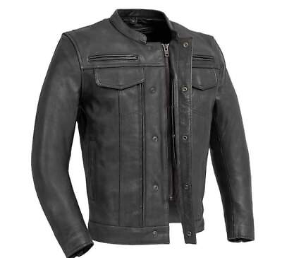 #ad Cafe Racer Biker Brown Leather Jacket Mens Motorcycle Distressed Genuine LEATHER $179.99