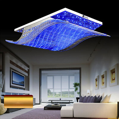 #ad K9 Crystal Ceiling Light LED Chandelier Remote Control Pendant Lighting Lamp $82.79