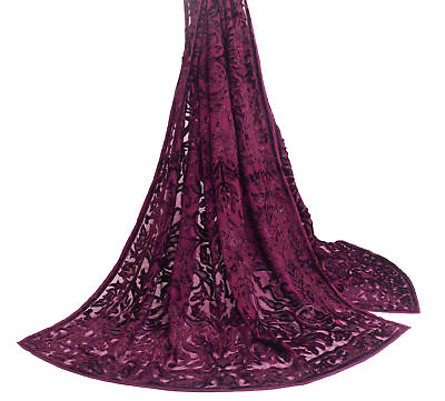 #ad Sushila Vintage Dark Purple Heavy Dupatta Georgette Silk Embroidered Long Stole $141.99