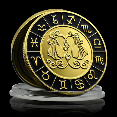 #ad The Zodiac Libra Gold Coin Sun and Moon Divination Props Inlaid Diamond Medal AU $8.55
