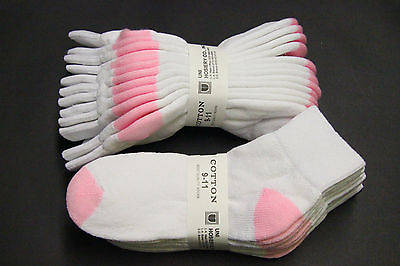 #ad 6 Pairs Cotton Ankle Socks 9 11 White with Pink H T Women#x27;s Sports M HEAVY crew $14.98