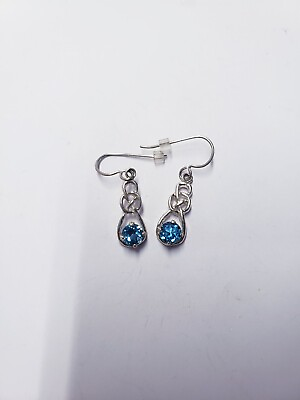 #ad 925 DANGLE KNOT BLUE STONE EARRINGS $10.00