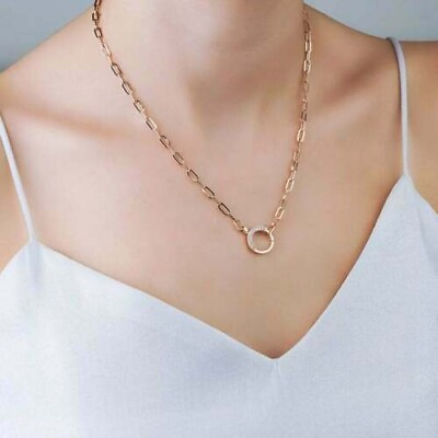 #ad Modern Circle Lock Pendant 18 Paperclip Chain Necklace in 18K Yellow Gold Over $267.99
