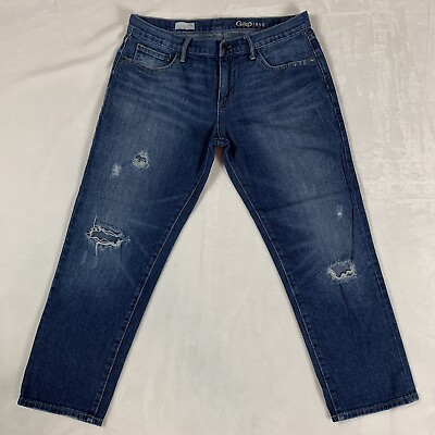 #ad Gap 1969 Sexy Boyfriend Crop Jeans Size 28P Dark Indigo Distressed $25.00