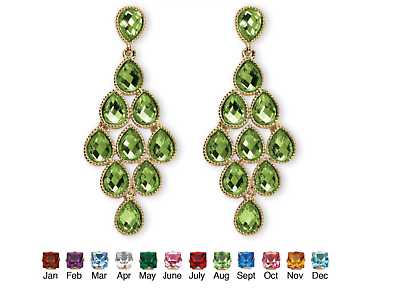 #ad SIMULATED BIRTHSTONE PEAR CHANDELIER EARRINGS AUGUST PERIDOT GOLD TONE $79.99