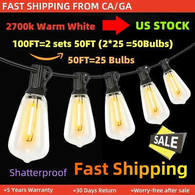#ad LED Outdoor String Lights 50FT 25 Bullbs Outdoor Waterproof Fast US Shipping $36.99