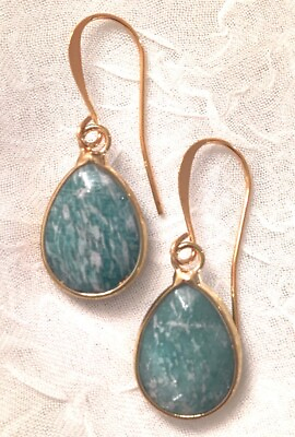 #ad Handmade Gold Plated Amazonite Stone Earrings with Gold Plated Ear Wires $18.00