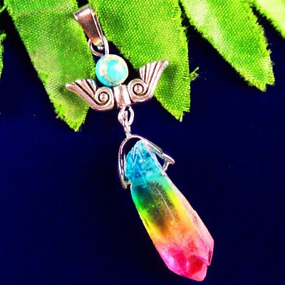 #ad 2Pcs Rainbow Crystal Agate Tibetan Silver Wing Pendant Bead Gift 45mm $9.35