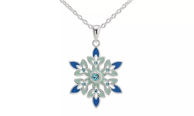 #ad Disney Frozen Fine Silver Plated Blue Snowflake Pendant Necklace 18quot; Chain $14.90