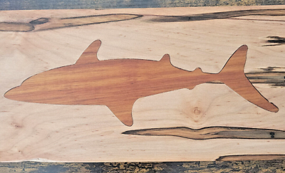 #ad Handcrafted quot;Sharkquot;Cuterie Board Ambrosia Maple amp; Orange Agate Inlay 24x6.25in $105.00