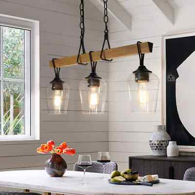 #ad Uolfin Modern Black 25 in. 3 Light Chandelier w Painted Wood Accents $199.95