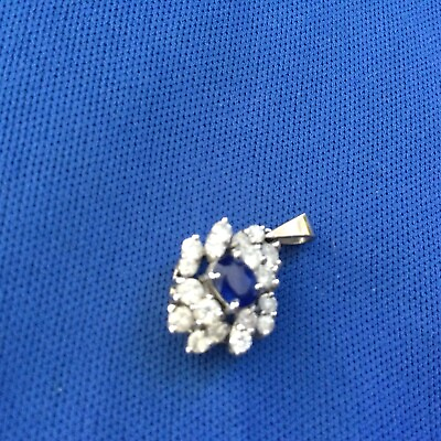 #ad Real Natural Diamonds And Blue Sapphire 14k White Gold Tested $745.00