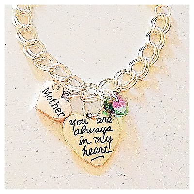 #ad Mother Silver Custom Charm Bracelet #x27;You Are Always in My Heart#x27; Jewelry Gift $25.00
