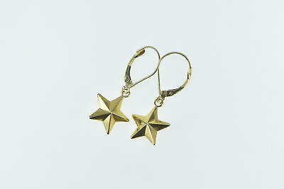 #ad 14K Puffy Star Geometric Dangle Statement Earrings Yellow Gold *43 $84.96
