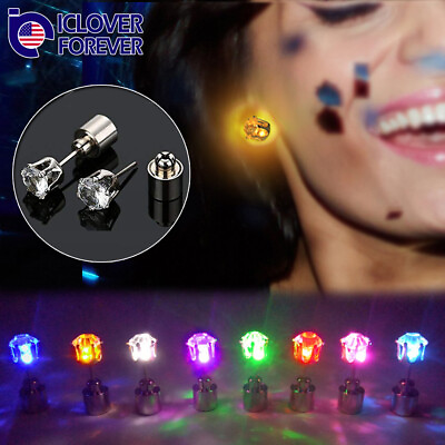 #ad 1 3 10Pairs Colors Changing LED Light Up Earrings Ear Studs Flash for Xmas Party $28.99
