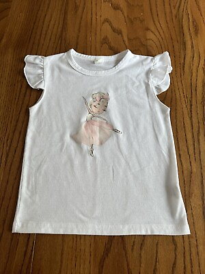 #ad Shein Girl#x27;s White Dancer Ballerina Top Short Sleeve Shirt size 4 4T 4Y Toddler $8.49