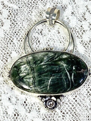 #ad Seraphinite Oval Gemstone Handmade Sterling Silver Jewelry Pendant 2quot; NEW 11.4gr $23.97