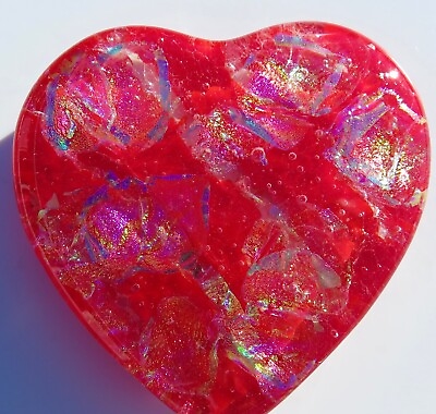 #ad Dichroic Fused Glass Heart Free Standing Sculpture Paperweight Mad Mosaic $35.99