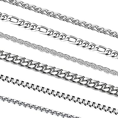 #ad 6 Pcs Silver Chains Stainless Steel Cuban Link Rope Box Figaro Square Rolo W... $15.04