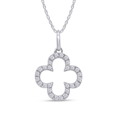 #ad 1 9 Ct Open Clover Flower Pendant 18quot; Necklace Natural Diamond 14k Solid Gold $282.43