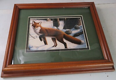 #ad Ron Louque Walking Red Fox Print Framed Matted 9 5 8 x 11 5 8quot; Snowy Field Trees $45.48