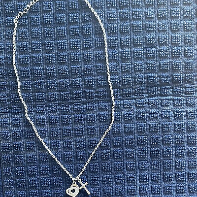 #ad 18” 1mm sterling silver 925 circle chain necklace with heart And Cross pendant $15.00