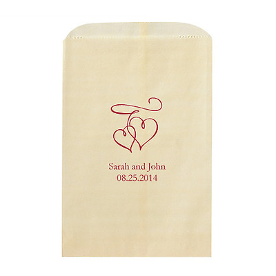 #ad 50 Double Hearts Heart Personalized Flat Paper Goodie Bags Wedding Favors $82.00