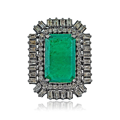 #ad Emerald Ring Baguette Diamond 925 Sterling Silver Handmade Pave Jewelry For Her $361.22