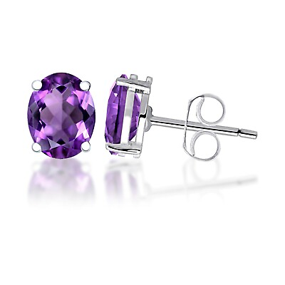 #ad 925 Sterling Silver Plated Oval Amethyst Purple Earring Studs Stud Earrings Set $8.99