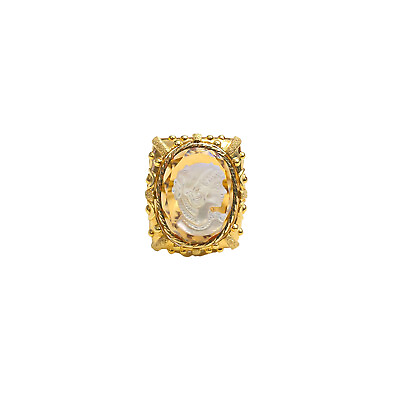 #ad 14k Gold Italian Goddess Carved in Mother of Pearl w Citrine Gem Cameo Ring $1205.99